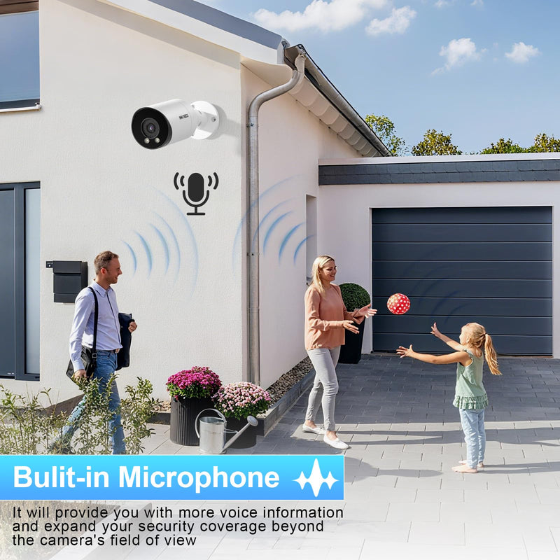8MP AI IP PoE Camera, Bullet Security Surveillance Camera Outdoor IP67, Face Detection, Human &Vehicle Detection, 2.8mm Lens Wide Angle 110 °, Built-in Mic, Night Vision 100ft, INB8BR49E 8MP W/B NIGHT VISION