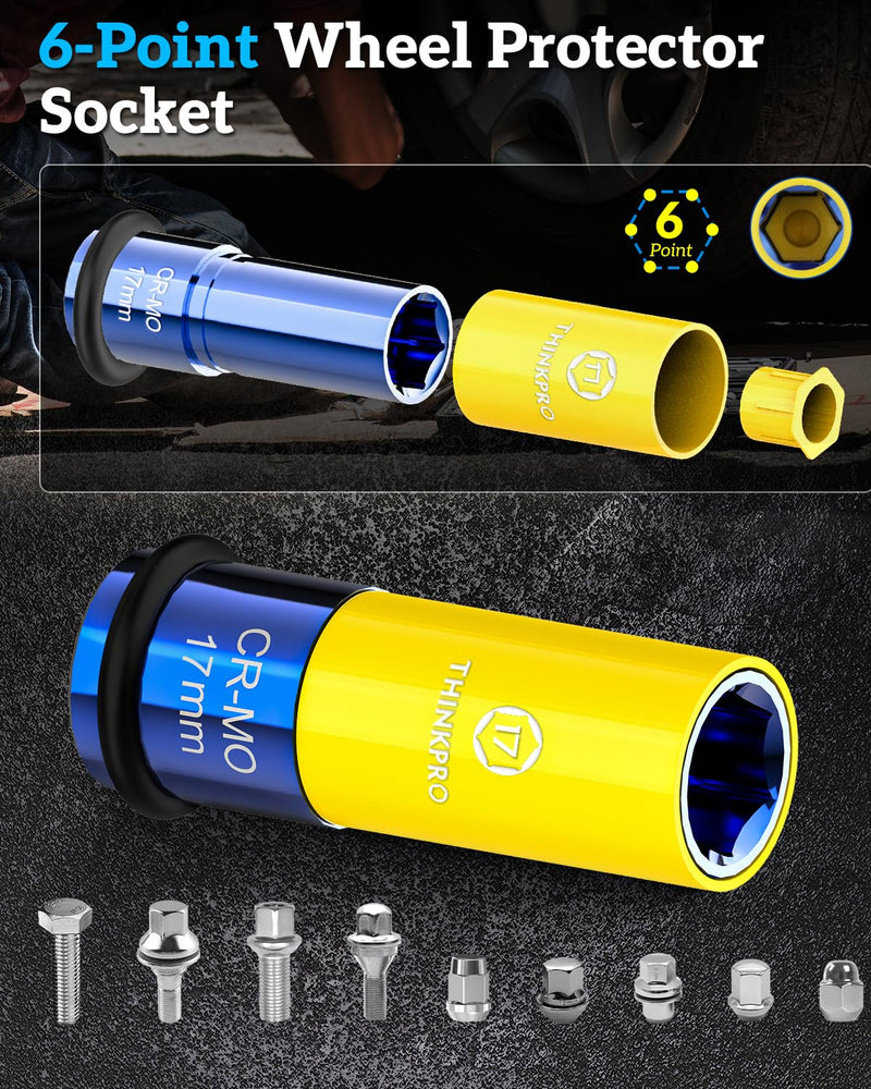1/2" Drive Lug Nut Socket Set, 17/19/21 mm Wheel Socket | Non Marring, Thin Wall, CR-MO Steel, Hex Lug Nut Removal 3PC