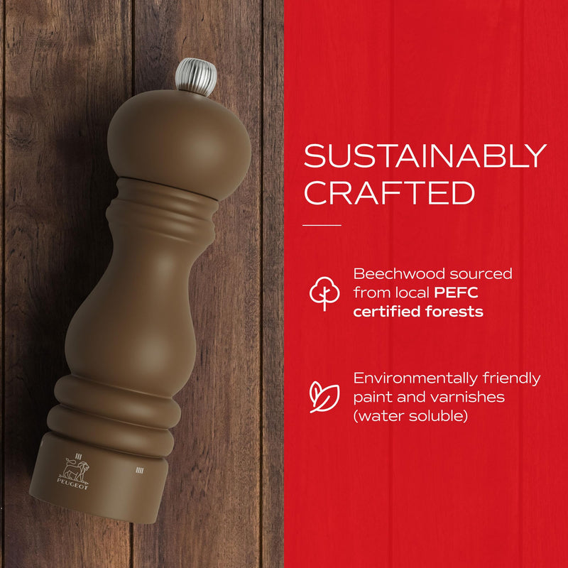 Peugeot Paris u'Select 7-inch Pepper Mill - Manual Rock Pepper Mill with Adjustable Precision Grinding, Stainless Steel & Beechwood, Sustainable & Elegant Kitchen Tool (Mocha) 45067