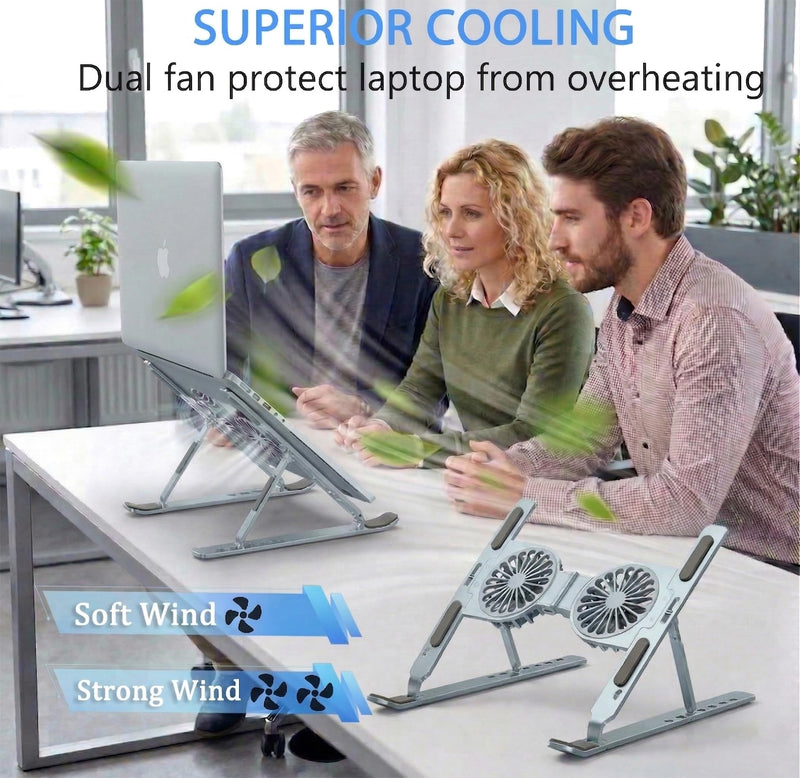 Laptop Cooling Stand with Dual RGB Fans, 7-Level Adjustable Height, Aluminum Ergonomic Laptop Cooler for 11-17'' Notebook (Gray) Gray