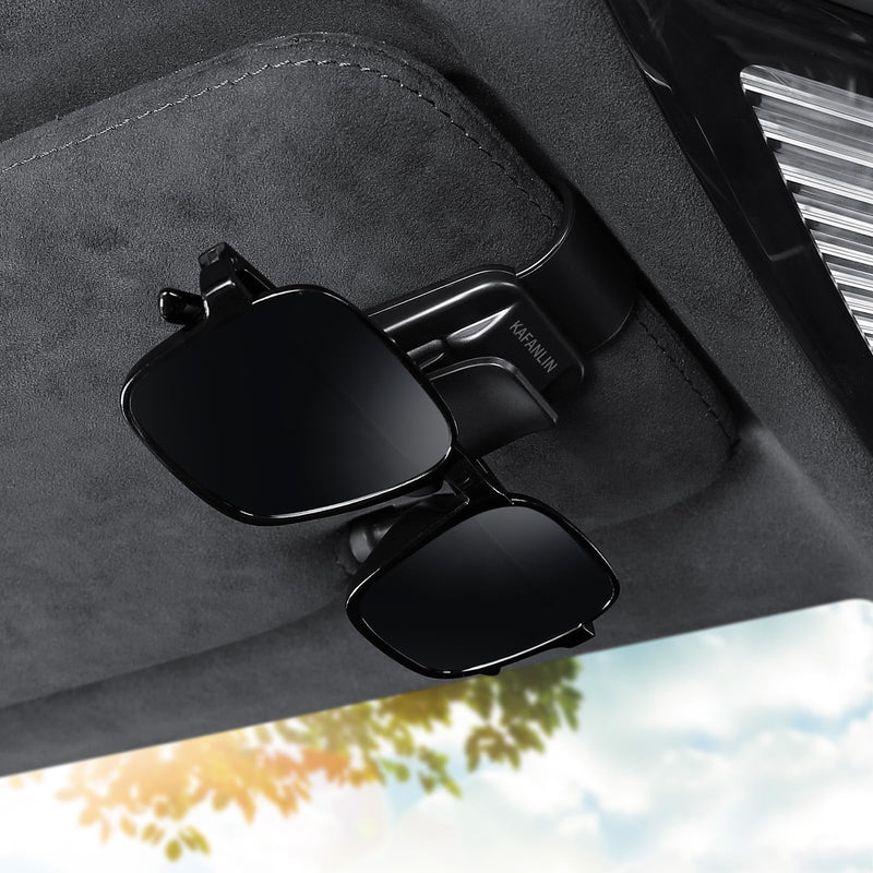 2 Pack 2 in 1 Sunglass Holder for Car Visor Clip Eyeglass Ticket Card Clip on Sunglasses Mount Interior Inside Car Sun Visor auto Trucks Van SUV Accessories Organizer(KAFANLIN Black 2 Pack) KAFANLIN black 2 pack