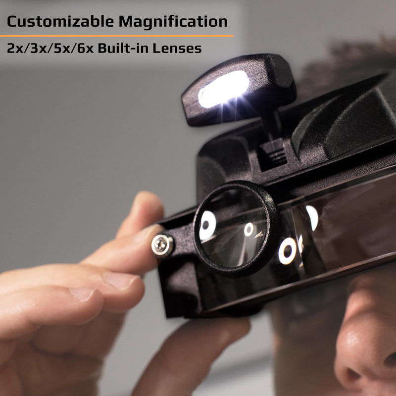 Carson LumiVisor Head Magnifier - Black Head Visor with LED Lighted Magnifier (2x/3x/5x/6x) (LV-10)