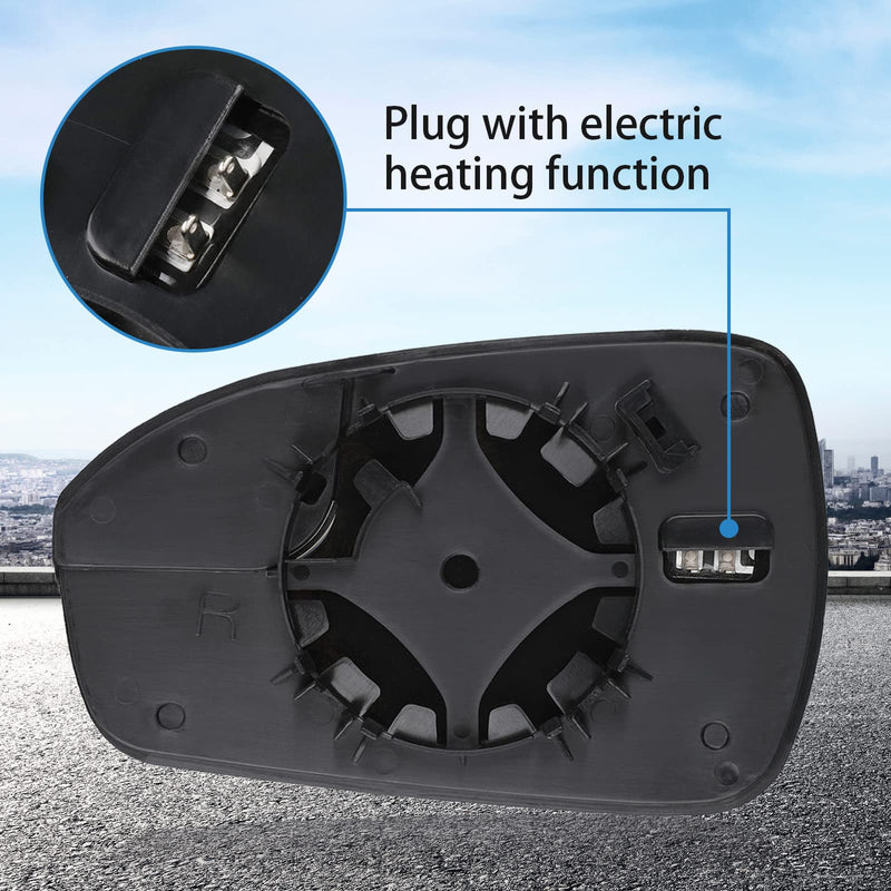 Passenger Right Side Heated Mirror Glass Replacement for 2013 2014 2015 2016 2017 2018 2019 2020 Ford Fusion - Exterior Side View Convex Mirror with Blind Spot, Replace DS7Z17K707B Passenger Side(Right)