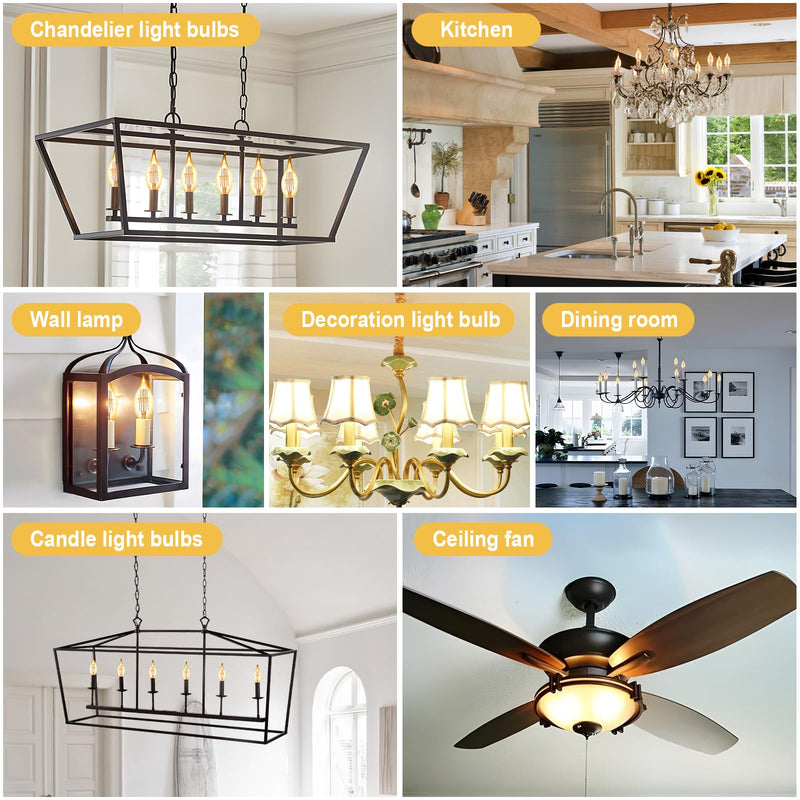 Qualilux Dusk to Dawn CA11 Candelabra LED Bulbs, Vintage Full Amber Glass, Non-Plastic, Warm Amber 2300K, 4W=40W, 400LM Auto On/Off Light Sensing Bulb, Non-dimmable, E12 Base, 6-Pack, HQ-H049