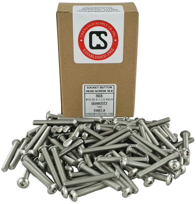 Stainless #10-32 x 1-1/2" (1/2" to 2" Available) Socket Button Head Cap Screws, Full Thread, Hex Drive, Stainless Steel 18-8, Machine Thread (10-32 x 1-1/2") 10-32 x 1-1/2"