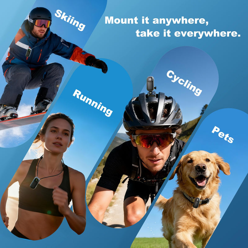 4K 128GB WiFi Thumb Action Camera, Mini Body Cam with 1.5" Screen | Portable Wearable POV Camera with Charging Case, Waterproof Magnetic Sport Cam for Cycling, Pet, Vlogging
