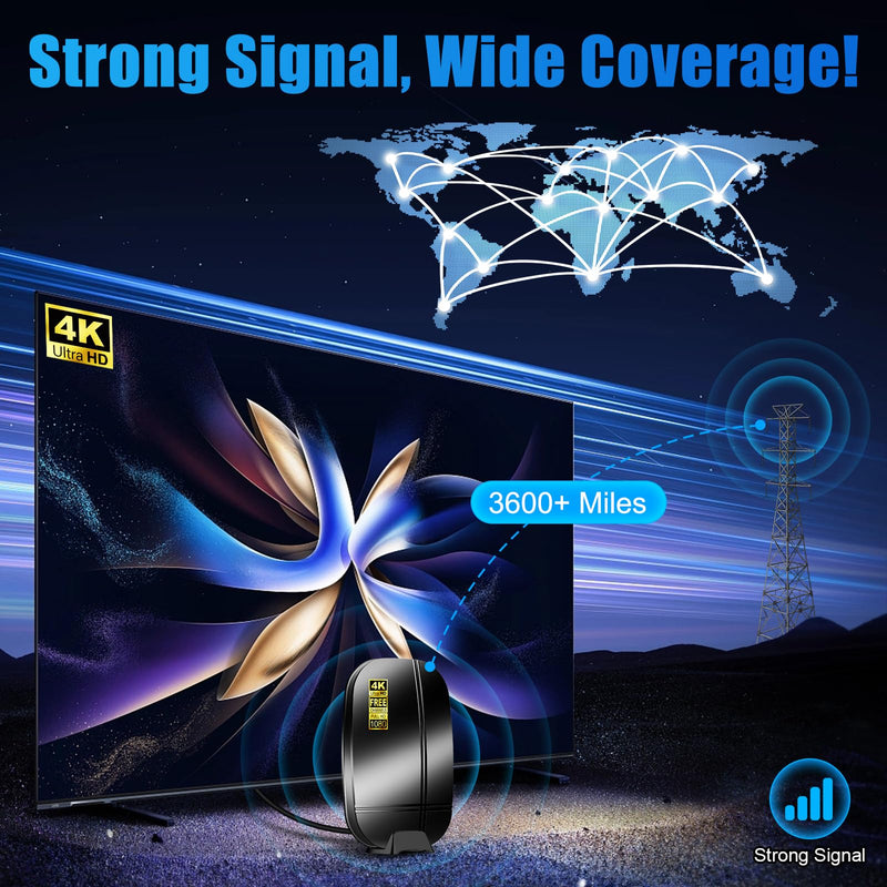 2026 Upgraded TV Antenna Indoor Outdoor,Digital Antenna for Smart TV Indoor,4K 1080P Free Local Channels, 3600+ Miles Range Digital HD TV Antenna,Built-in Base Included, Weatherproof Antenna black Small