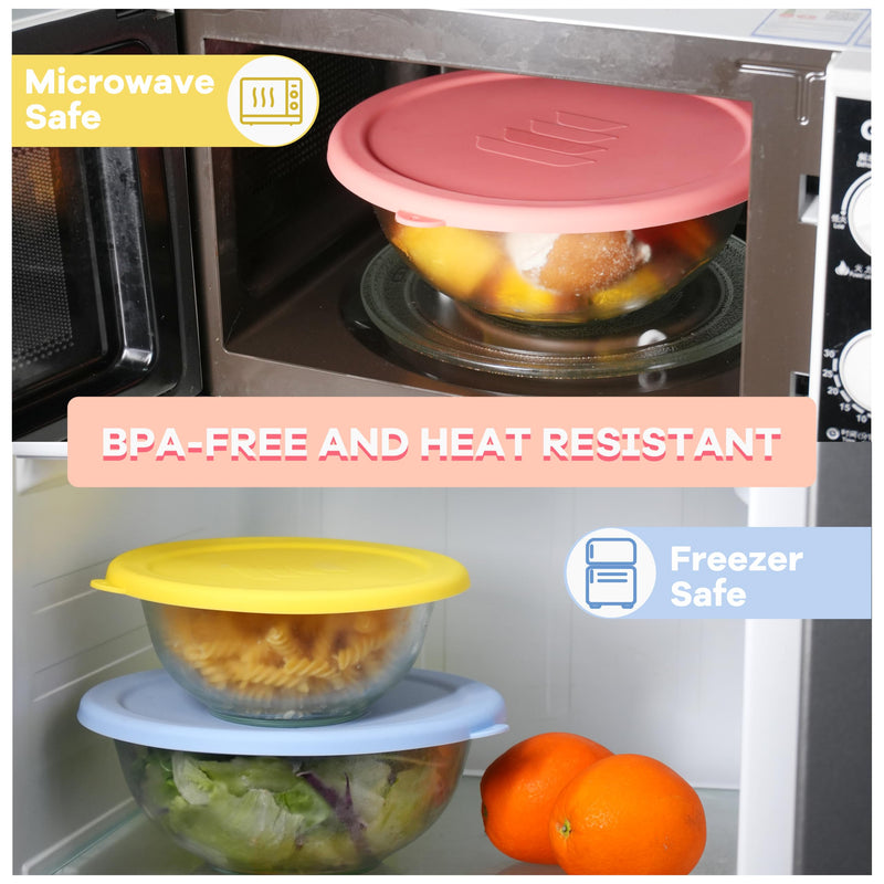 3 Pack Silicone Lids Only Fit for Pyrex 322-1 Quart / 323-1.5 Quart / 325-2.5 Quart Smart Essentials Rimmed Glass Mixing Bowls, Dishwasher and Microwave Safe (Lids Only) 3 Pack Lids (322 + 323 + 325)