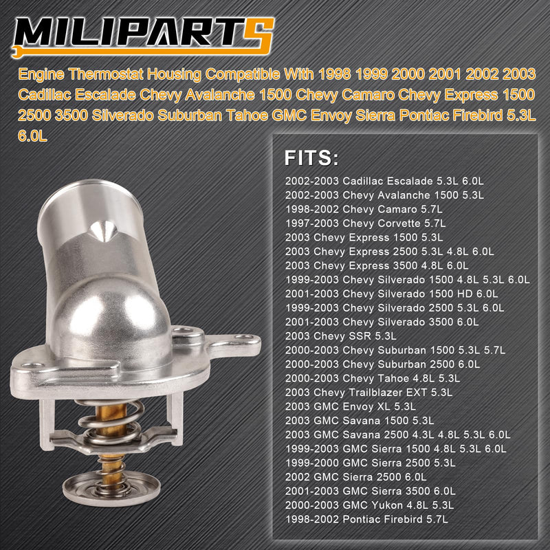 Thermostat Housing Compatible with 1998-2003 Cadillac Escalade Chevy Avalanche Chevy Camaro Express 1500 2500 3500 Silverado Suburban GMC Envoy Sierra Pontiac 5.3L 6.0L OE 125712618