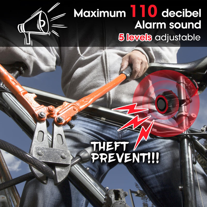 Bike Alarm with Remote - 110dB Loud Anti-Theft Waterproof Rechargeable Alarm, Vibration Sensor Motorcycle Alarm for Bicycle, Ebike, Scooter, IP65 Rated,5-Level Volume Adjustable