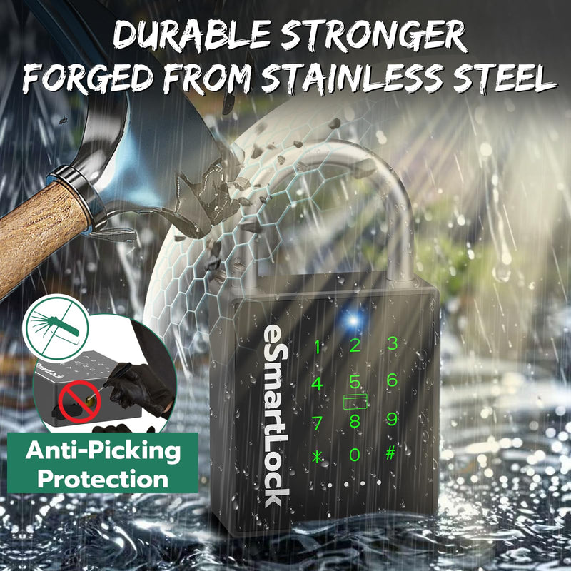 New Smart Padlock with Key, Heavy Duty Combination Padlock, RFID Pad Lock with Codes Bluetooth APP Access, Outdoor Waterproof Electronic Key Lock for Gate Fence Shed Locker Garage Garden Large