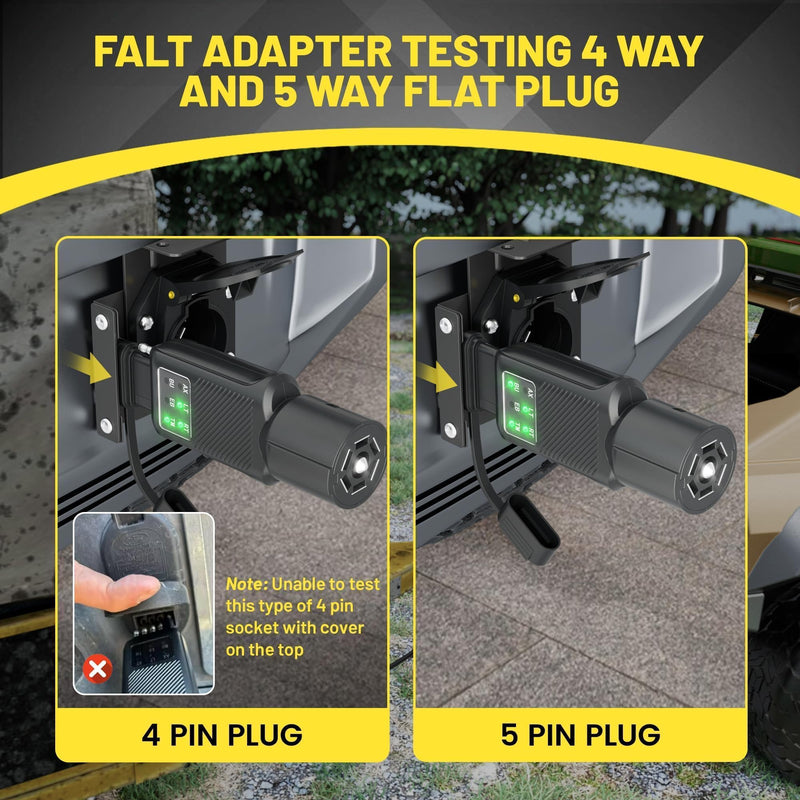Oyviny 3-in-1 Trailer Plug Tester 4/5 Pin Flat & 7 Pin Trailer Light Tester with Double-Sided LED Indicators, 5 Way & 7 Way RV Trailer Connector Tester, Not Suitable for Vehicle with Lamp Out Sensor