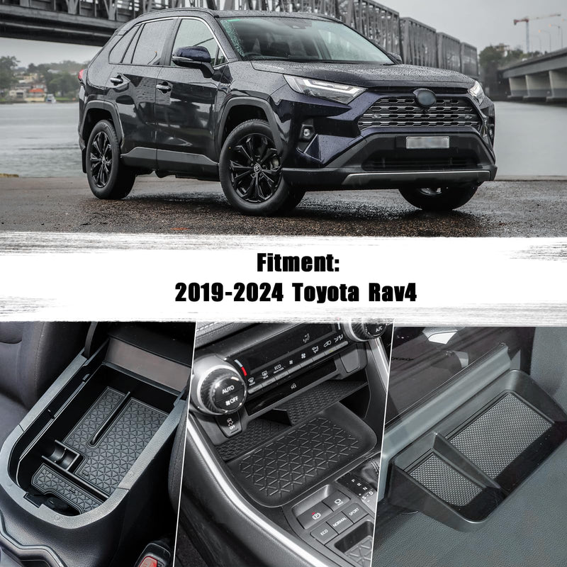 3PCS Center Console Organizer Tray and Armrest Storage Box Compatible with Toyota RAV4 2019-2022 2023 2024 Dash Storage Tray Interior Accessories-Not for New 10.5'' Multimedia Display 3PCS