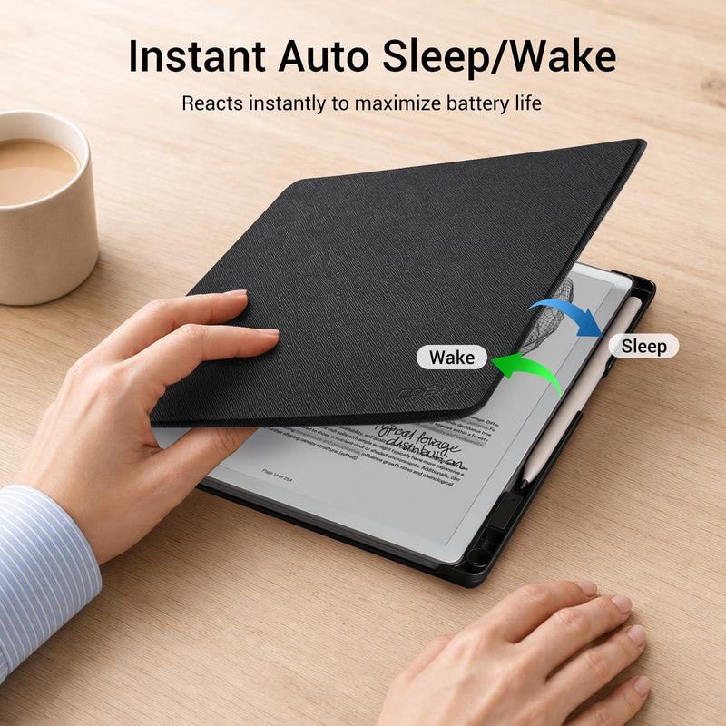 CoBak Case for Remarkable Paper Pure Tablet 10.3 inches 2026, Black | Hard Back Shell Protective, Auto Wake/ Sleep, Book Folio Cover with Built-in Pen Holder and Nibs Holder **Black For reMarkable Paper Pure 2026 Released