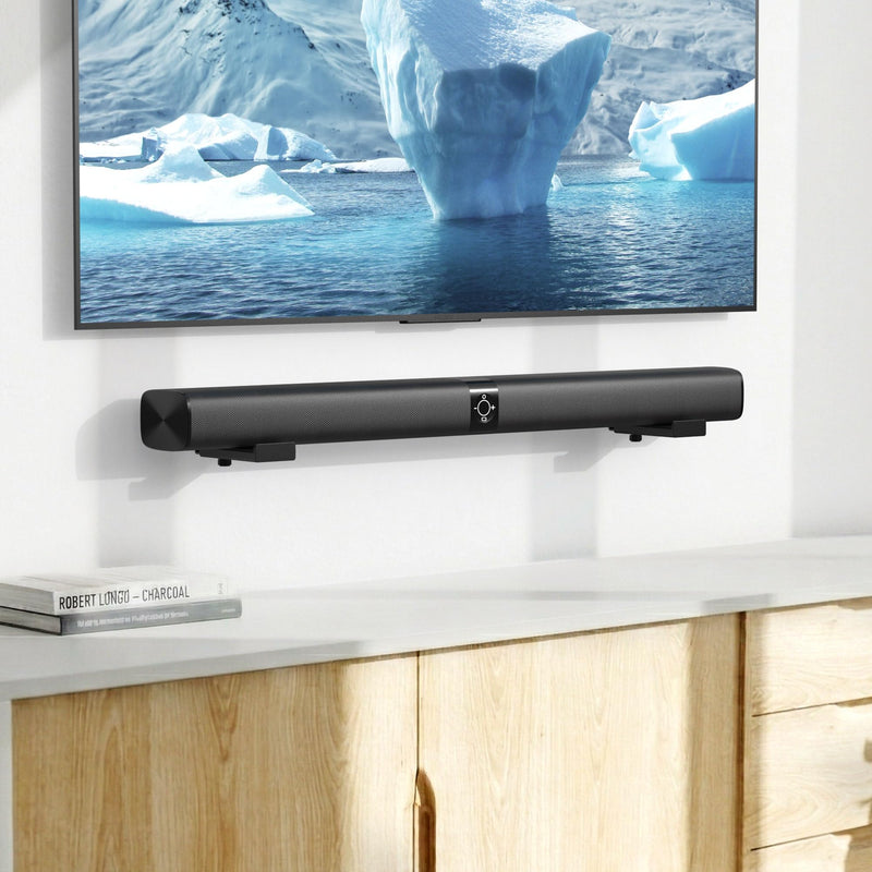 PlusAcc Soundbar Wall Mount, Universal Adjustable Bracket Holder, Black | Holds up to 33 lbs, Sound Bar Mounts Under TV, Depth Adjustable 3.9”–6.7”, Heavy-Duty Home Theater Shelf