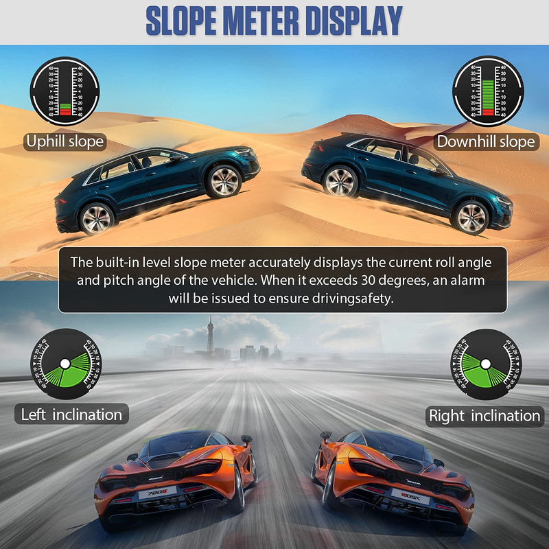 GPS Car Digital Inclinometer for Off Road Vehicles, Head Up Display DC 10-30v Multifunctional Vehicle Clinometer Digital Speedometer with Coordinate Display M60