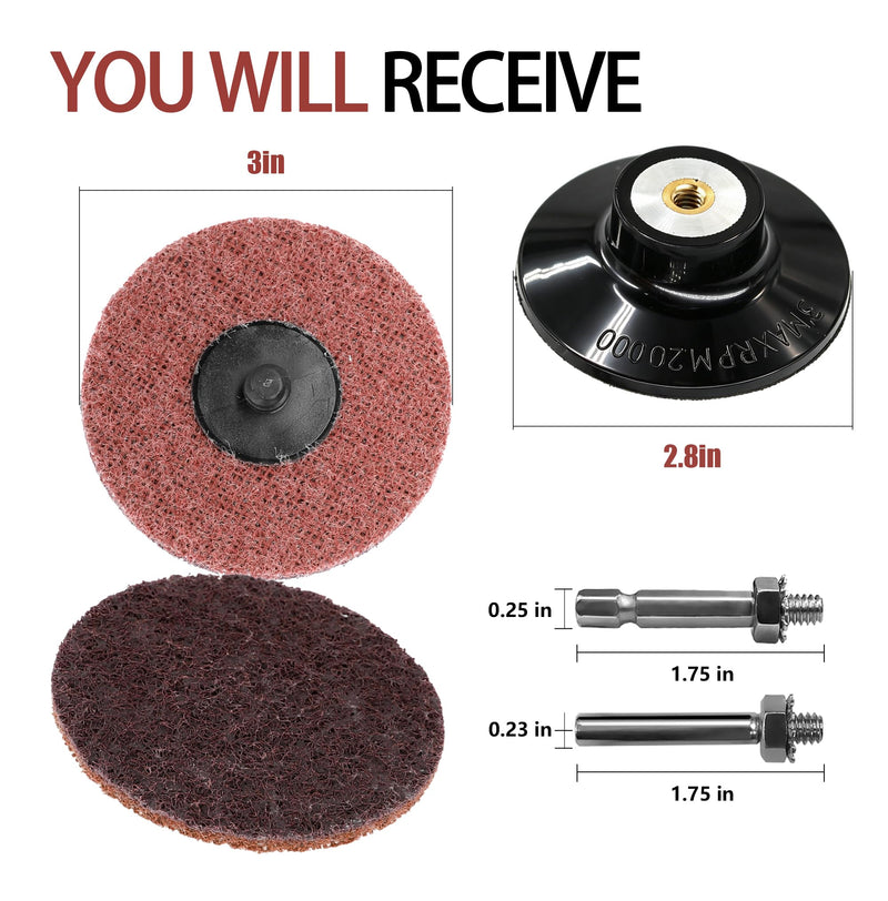 50Pcs Surface Conditioning Disc Sanding Discs 1/4'' Holder Quick Change for Paint Rust Removal Surface Strip Polishing Grind Burr Finish Burr Finish (3 Inch/Medium/100-150Grit/Red) RED 120 Medium 3INCH
