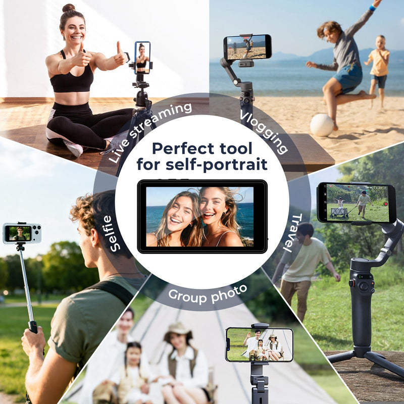 Selfie Monitor Screen iPhone, Magnetic Back Camera Monitor iPhone & Android | Wireless Vlog Screen with 164 ft Remote Zoom Shoot, Built-in Speaker, 1500mAh Battery, for Vlogging Live Stream Black