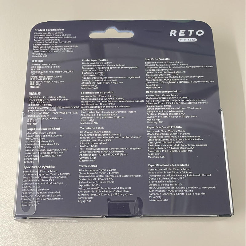 RETO PANO 35mm Film Camera - 22mm Wide Lens, Panorama, Easy Switch, Cinematic Modes, Lens Cover, Built-in Flash, Reusable (Film & AAA Battery are not Included) (Sheer Black) Sheer Black