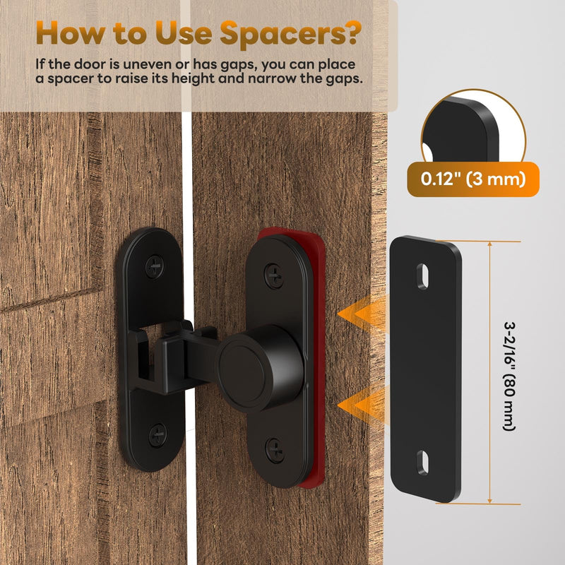 Barn Door Locks, 90/180 Degree Right Angle Flip Gate Latch Fit for Bedroom, Garden, Cabinet - Sturdy and Secure Sliding Barn Door Lock (Black-4 Pcs) Black-4 Pcs