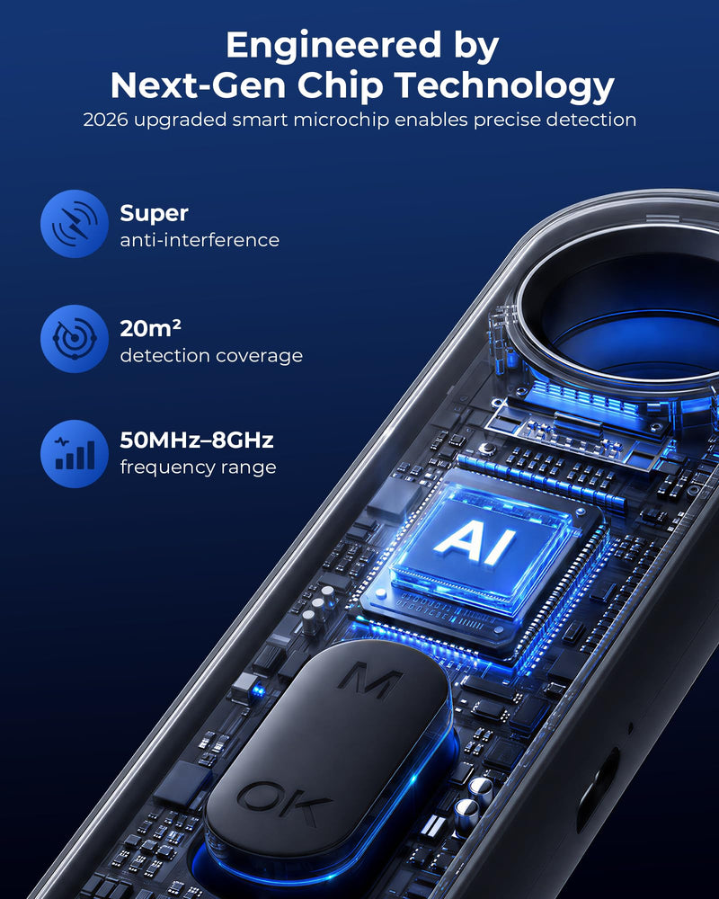 7-in-1 Hidden Camera Detectors, Auto-Detection Anti-Spy Camera Finder | LED Display, AI Chip 25H Battery Wireless GPS Tracker & Bug Detector, Portable RF Signal Scanner for Hotel, Airbnb, Car