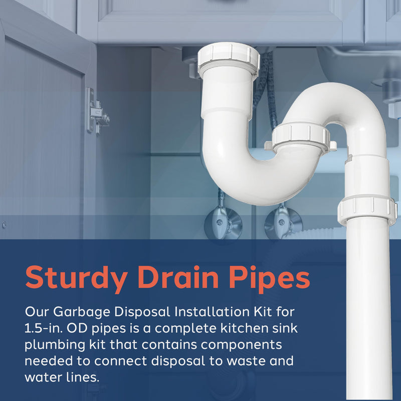 PlumbCraft 1.5-in. OD White Complete Garbage Disposal Installation Kit 7027450, Sink Drain Pipes and Fittings for Setting Up a Garbage Disposal Tool, Kitchen Sink Drain Kit for DIY and Professionals