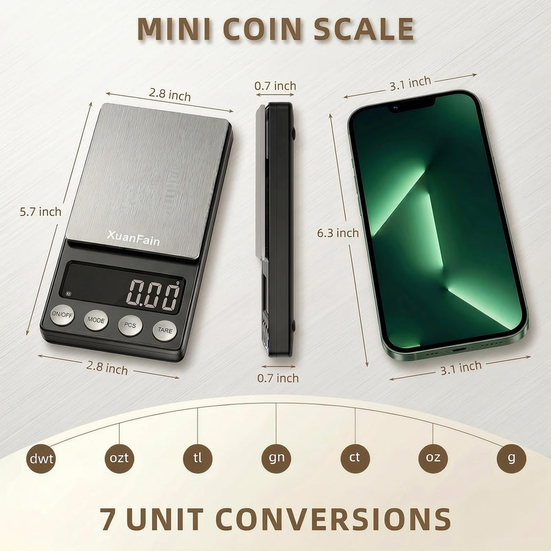 Digital Coin Scale, 500g x 0.01g Gram Scale for Jewelry and Gold, Precision Pocket Jewelry Scale for Coin Collectors & Bank Tellers, with Calibration Weight