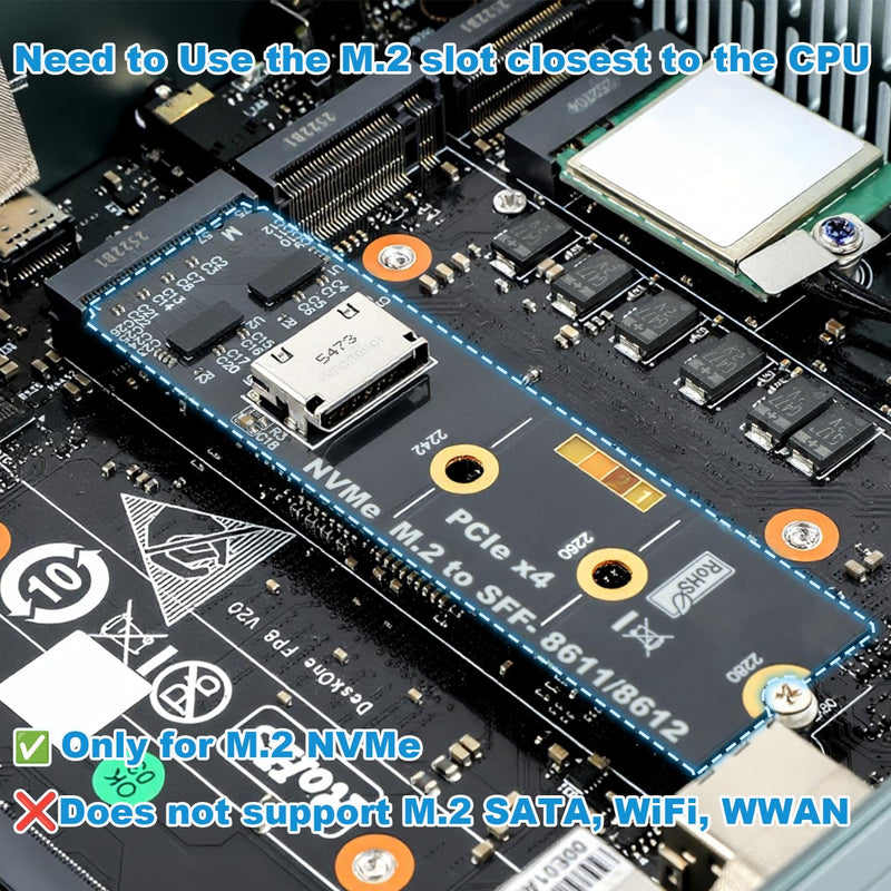 RGEEK M.2 NVME to OCuLink SFF-8612 Adapter, PCIe 5.0 x4 128Gbps to OCuLink | SFF-8611 4i Host Adapter with ReDriver, for eGPU GPU External Graphics Cards and M.2 NGFF SSD 2280 2260 2242