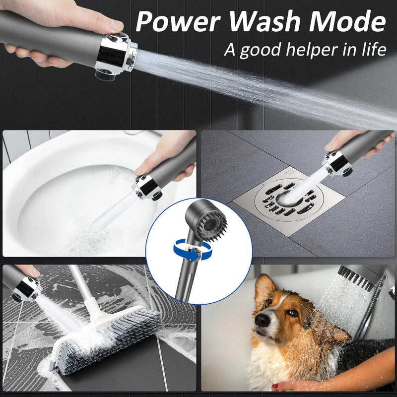 High Pressure Shower Heads with Scalp Massager Shampoo Brush for Skin & Hair Care, Filtered Shower Head with Handheld Sprayer Soften Hard Water, 3 Settings 4 in 1 Detachable Showerhead Set Gray
