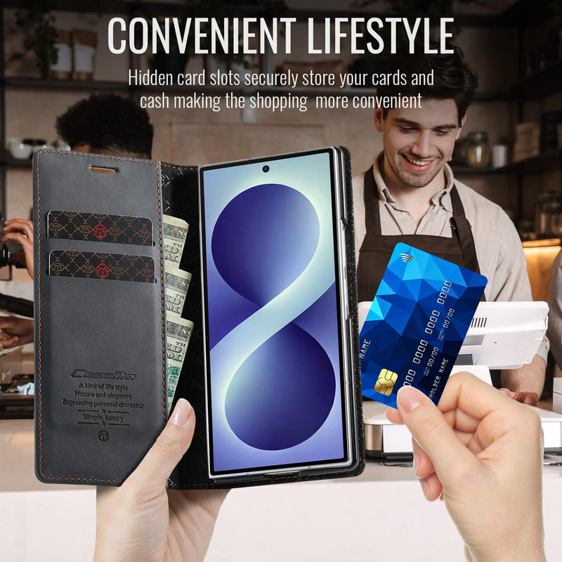 Wallet Case for Samsung Galaxy Z Fold 8 Ultra Leather Wallet Flip Cover with Card Holder, Kickstand, Magnetic Closure, RFID Blocking TPU Shockproof Phone Case Compatible with, Black