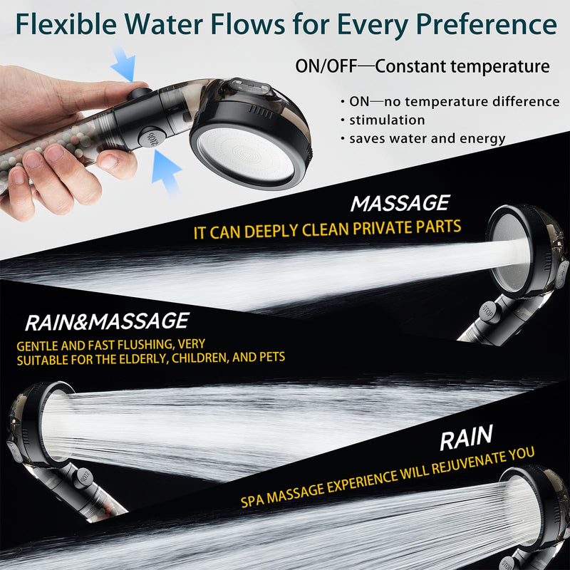 Filtered Shower Head with Handheld - High Pressure Mineral ShowerHead with Filters for Hard Water - Reduces Dry Itchy Skin, Easy Instal, 4 Modes, Water Saving, Durable, Detachable anti blocking Black