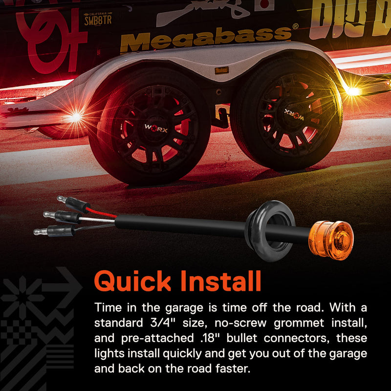 TRUE MODS 10pc 3/4" Inch Round Amber Trailer 12V LED Marker Light [3 Wire/DRL & Turn Signal] [DOT FMVSS 108] [SAE P2PC] [Semi-Spherical Output] [IP67 Waterproof] Small Marker Lights for Trailer Truck 10 Pack Amber (TBT)