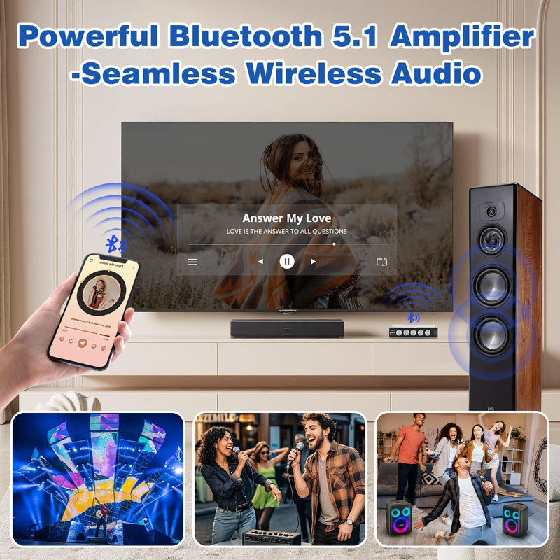 540W 2.1-Channel Mini Bluetooth Amplifier Board – 160W×2 + 220W Subwoofer, with TWS, FM/USB/AUX, IR Remote, DC15-36V, Deep Bass for DIY Speakers & Home Audio Black