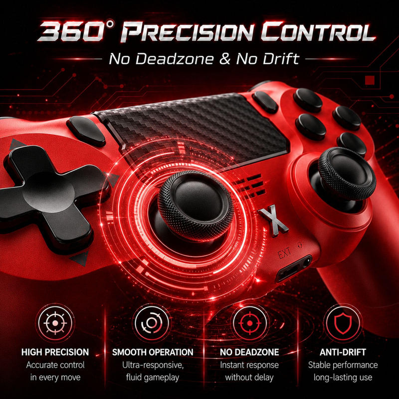 BJXOZ Wireless Controller for PS4 Controller, Gamepad with Dual Vibration | 1000mAh, Six-axis Gyroscope Sensor, USB-C Port, Speaker, 3.5mm Headphone Jack, Touchpad, Compatible with PS4/Slim/Pro/PC Red