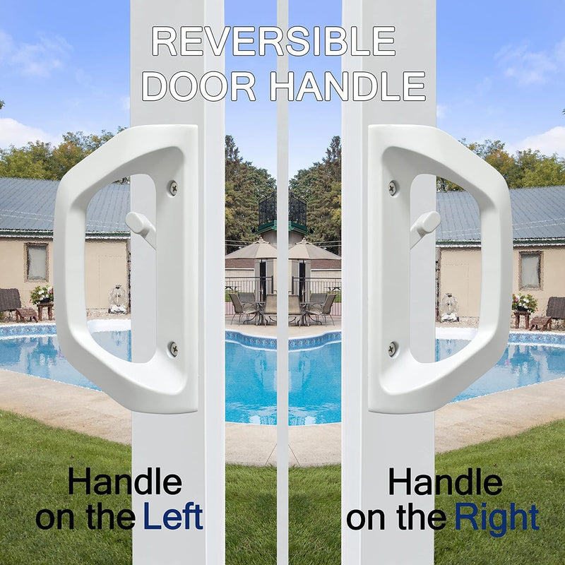 Sliding Glass Door Handle Set and Mortise Lock Silding Door Lock ,Thickness from 1-1/2 inches to 2-4/25 inches,3-15/16” inch Screw Hole Spacing, Reversible Design(Non-Handed)(White, NO-Keyed) White