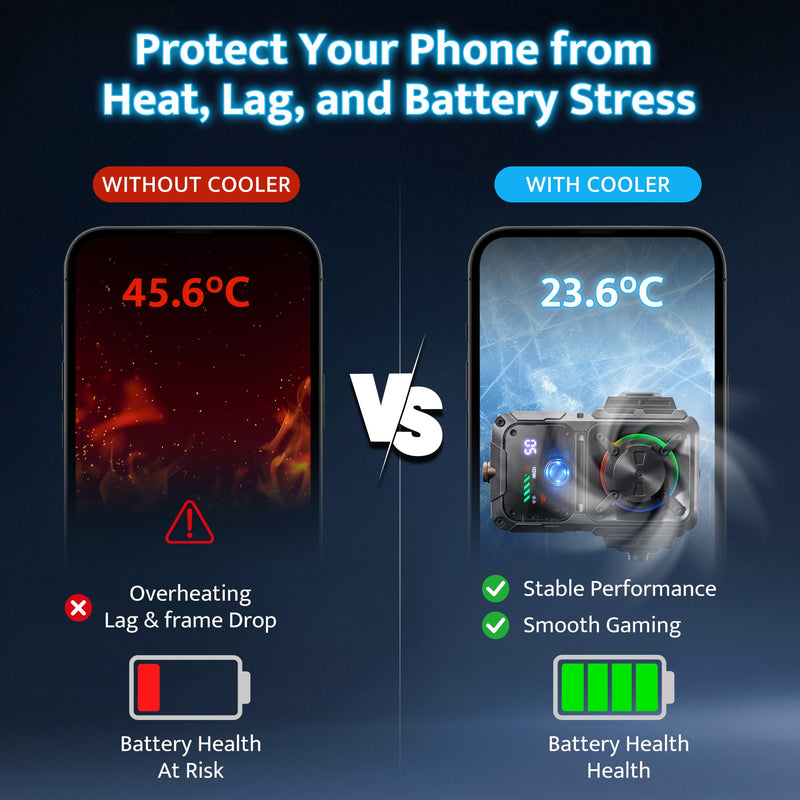 darkFlash Cell Phone Cooler for Gaming and Live Stream, 2000mAh Rechargeable Fast Cooling with RGB Light, Temperature & Battery Display, Universal Snap-On Clip Design, with Vertical/Horizontal Stand Mount