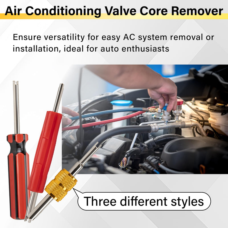 39 PCS Air Conditioning Valve Core Accessories Kit, R12 R134a Refrigeration Schrader Tire Valve Stem Cores with Single & Dual Heads Valve Core Remover Installer Tool, HVAC System Seal Caps Kit
