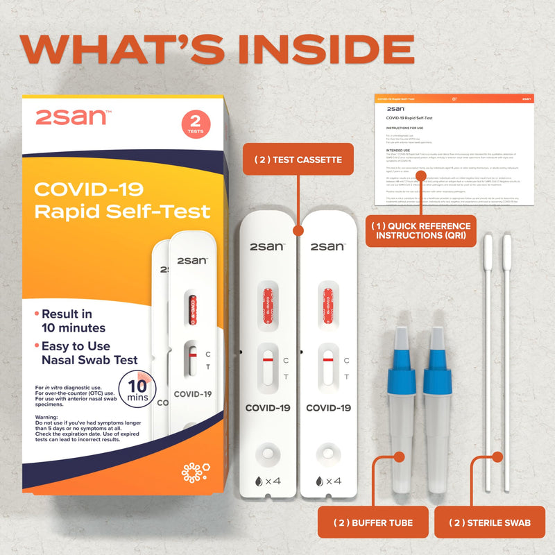 2San COVID-19 Home Test, Antigen Rapid Test, Results in 10 Minutes, FDA Cleared, Covid Test Kit at Home, Easy to Use Nasal Swab for Home (2 Pack)