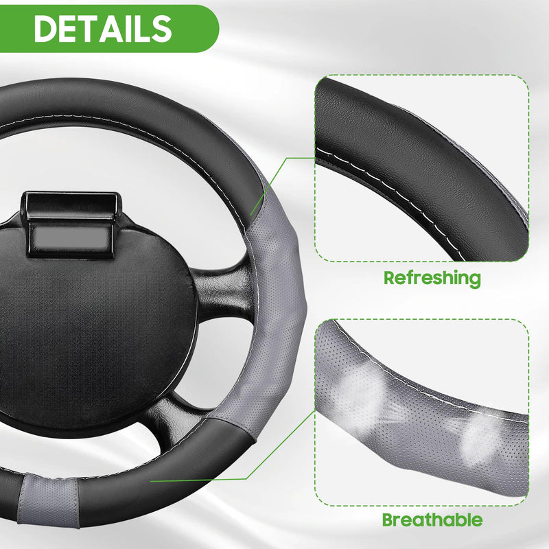 10L0L Golf Cart Steering Wheel Cover-13 Soft and Breathable Anti Slip Leather Steering Wheel Cover,Feels Good in Handling- for EZGO TXT & RXV Black+ Gray