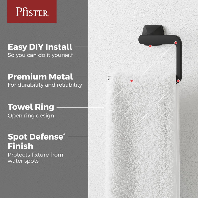 Pfister Vaneri Towel Ring, Hand Towel Holder for Bathroom, Wall-Mounted, Screw-In, Matte Black Finish, BRBVRI0B