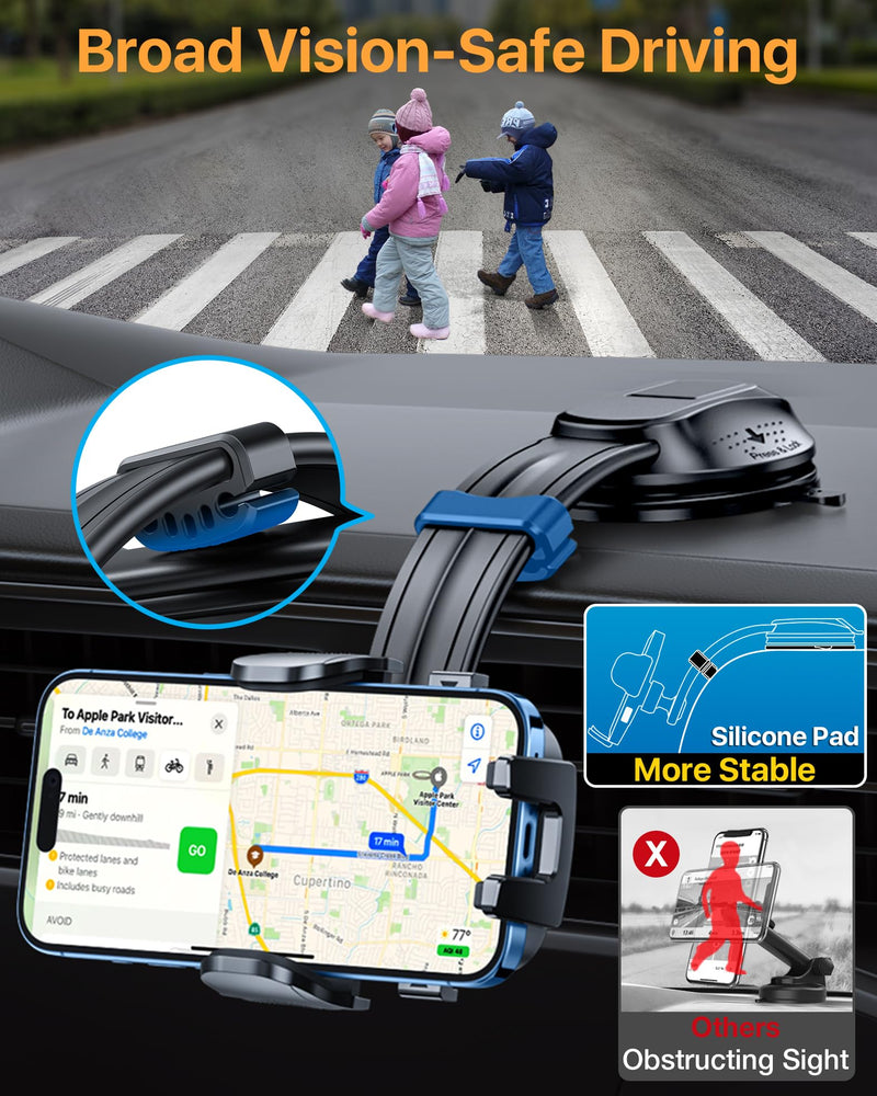Upgraded Strongest Suction No Block View Bendable Arm Car Phone Holder | Military-Grade Rotatable Dashboard Windshield Vent Cellphone Mount Cradle Stand for iPhone 17 16 15 14 13 Pro Max Light Gray