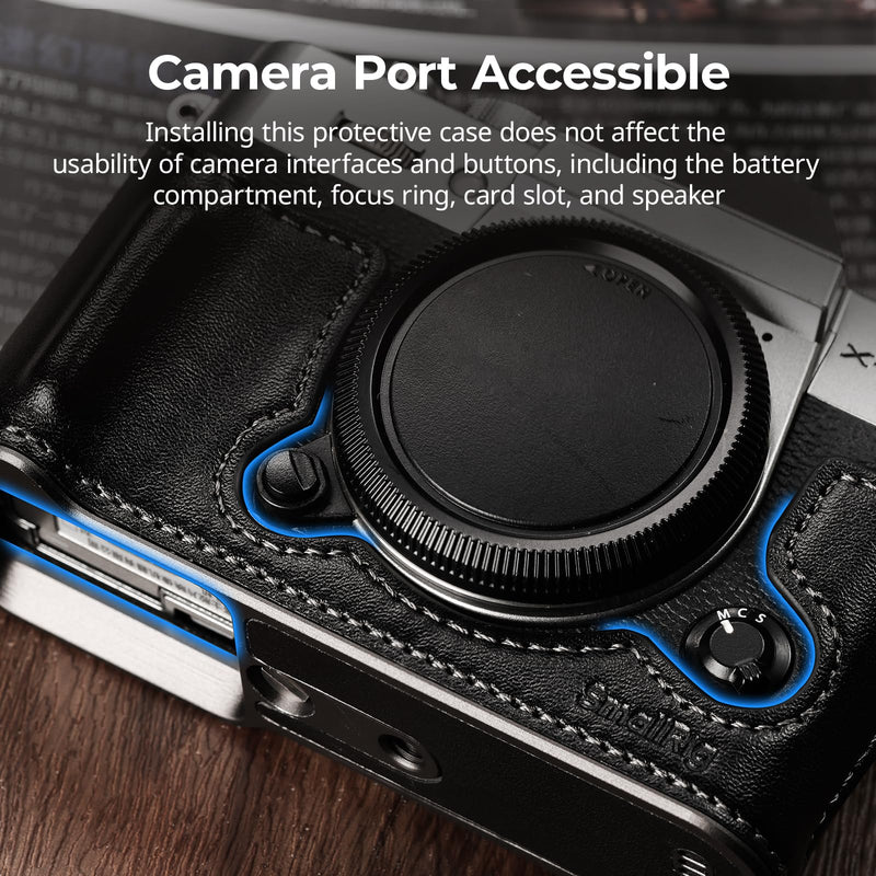 SMALLRIG Leather Case with Shoulder Strap for FUJIFILM X-T30 III/X-T30 II | Retro Style Camera Half Case with Aluminum Frame & Shutter Button Cap (Black) Black