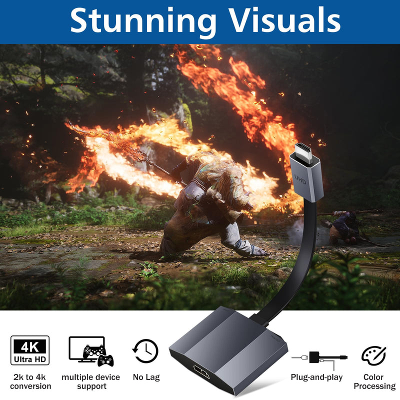 4K Gaming Upscaler & Enhancer, Convert 1080p Image Without Delay 4K@60fps | Improve Game Experience and Visual Quality,For Nintendo Switch/Xbox/Gamecube/Dreamcas/PlayStation 3/Wii U/SNES/Genesis /PS3