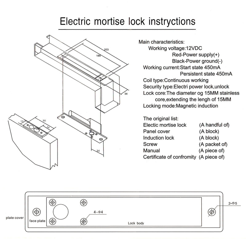 NC DC 12V, ZOTER Electric Drop Bolt Door Lock Deadbolt Strike Fail-Safe Mode