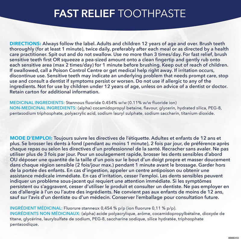 Sensodyne Rapid Relief Sensitivity Toothpaste, Mint, 3.4 oz (Pack of 2)