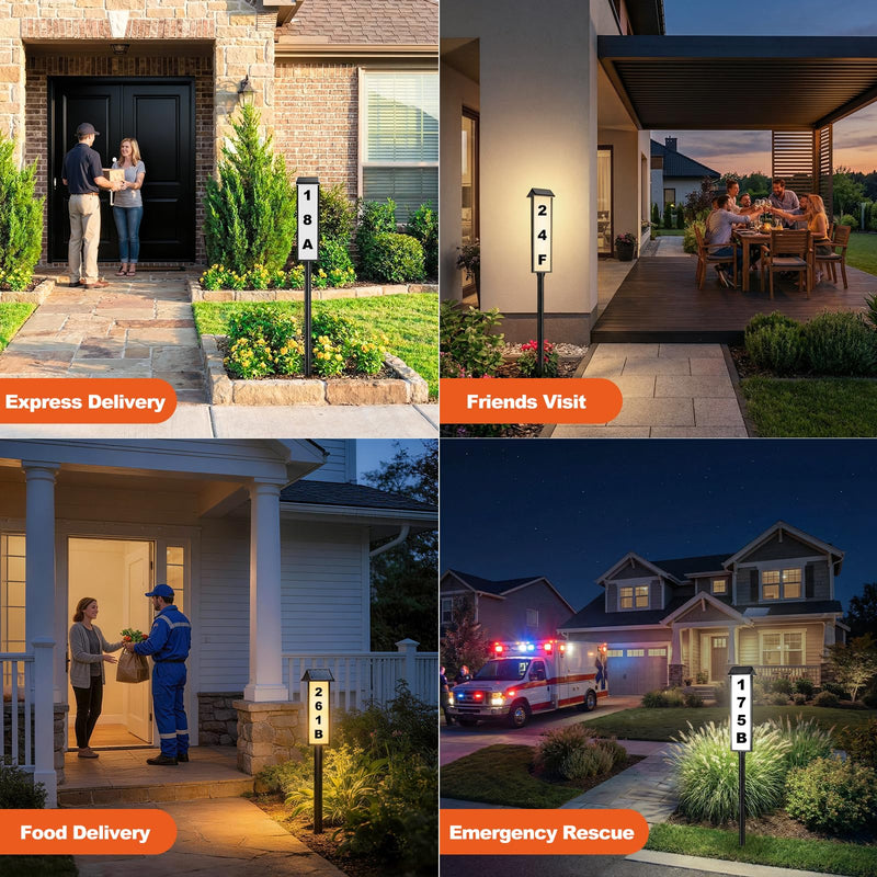 Brightever Solar Address Sign, House Number for Outside Waterproof, 3-Color LED Illuminated Address Plaque with Stake, Solar Powered Light Up Address Numbers for Houses Yard, 1-Pack 1 Pack