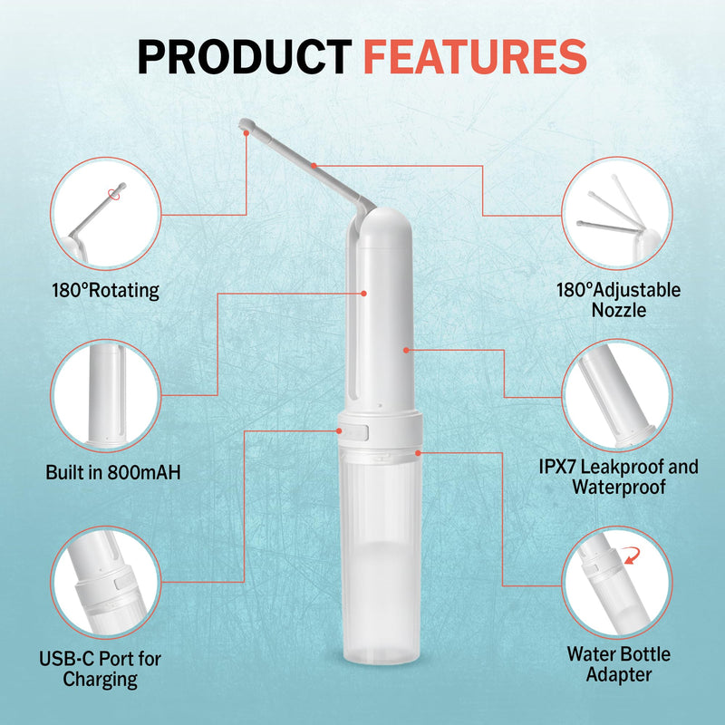 Portable Bidet for Travel, Rechargable USB-C 3 High Pressure Modes Travel Bidet Compact Waterproof Handheld Sprayer Device for Women, Men, Babies - Ideal for Personal Hygiene (White) White