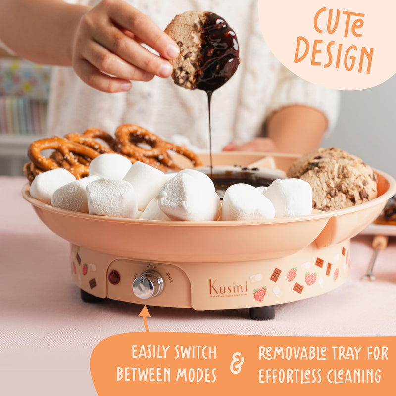 Kusini Fondue Pot Electric Set – 10-oz Chocolate Fondue kit - Temperature Control, Detachable Serving Tray, 4 Forks – Hostess Gift Ideas, Unique Housewarming Gift Set – Birthday Party Ideas Fondue Print