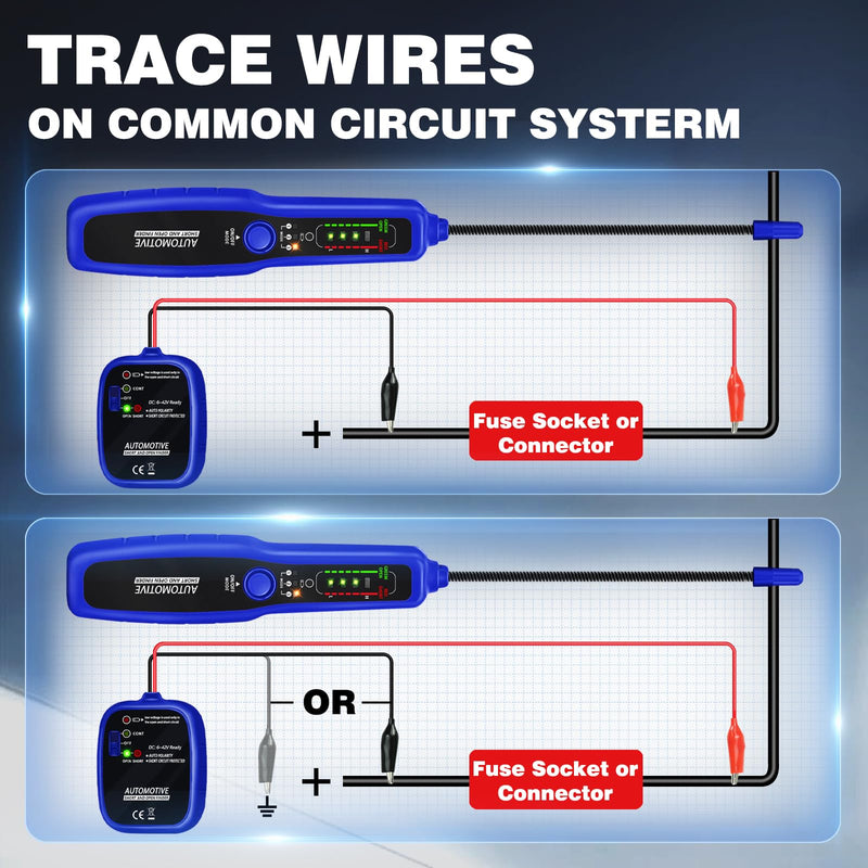 Automotive Wire Tracer Electrical Open & Short Finder Circuit Tester Wire Breaker Finder Fault Probe Kit Cable Toner Wire Tracker Continuity Test for DC 6-42V