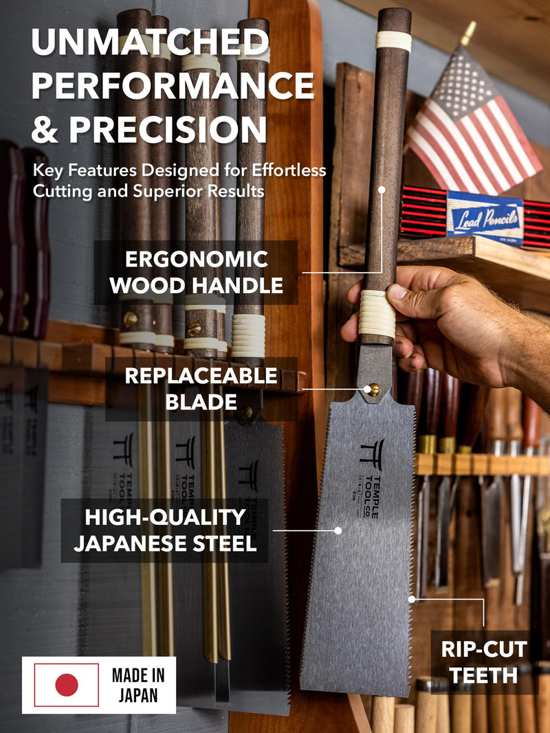 Japanese Pull Saw - 9.5 Ryoba Hand Saw with Rip-cut and Crosscut - Wood Saw for Dovetails, Tenons, Joinery, Cutting Boards to Length & Width- Temple Tool Co. Japanese Pull Saw